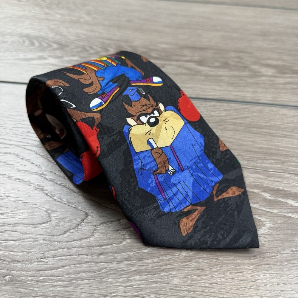 1993 Looney Tunes Men's All Over Taz Neck Tie Black 3.75"x59"